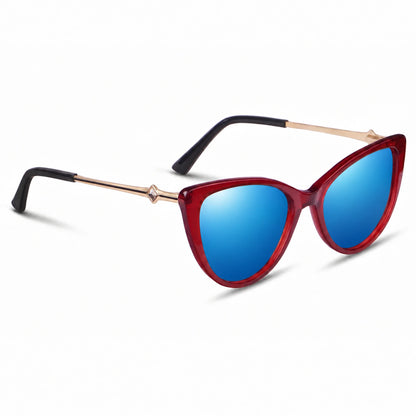 Lentes de sol Fiore 1031 Rojo con cristal espejado azul polarizado UV400, vista en tres cuartos para mujer #color_espejado-azul