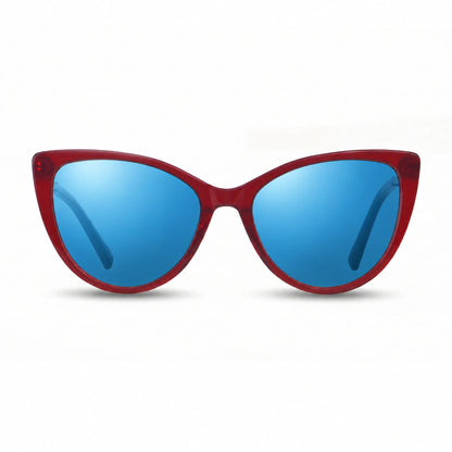 Lentes de sol Fiore 1031 Rojo con cristal espejado azul polarizado UV400, vista frontal para mujer #color_espejado-azul #foto_frontal