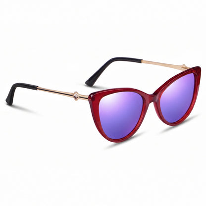 Lentes de sol Fiore 1031 Rojo con cristal espejado morado polarizado UV400, vista en tres cuartos para mujer #color_espejado-morado
