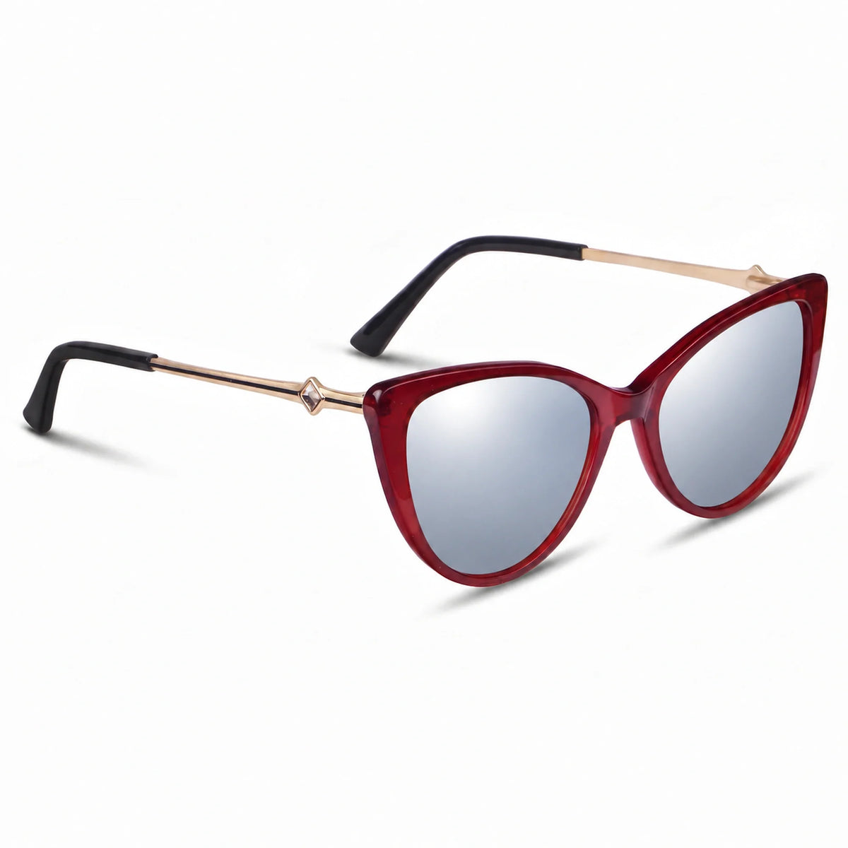 Lentes de sol Fiore 1031 Rojo con cristal espejado silver polarizado UV400, vista en tres cuartos para mujer #color_espejado-silver