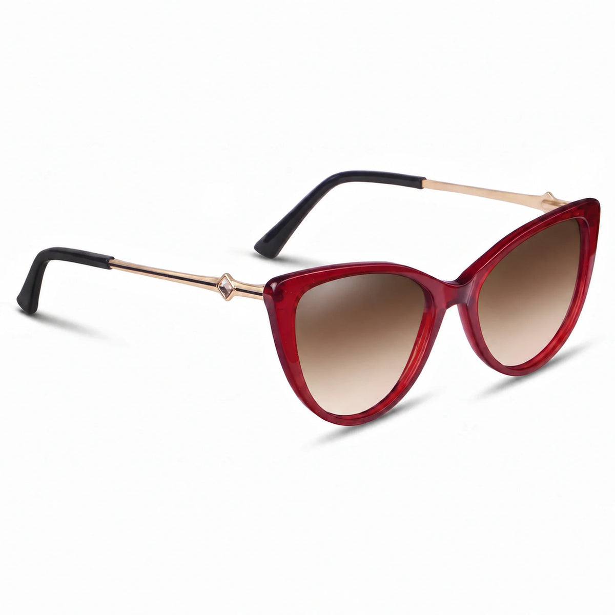 Lentes de sol Fiore 1031 Rojo con cristal gradiente café polarizado UV400, vista en tres cuartos para mujer #color_gradiente-cafe