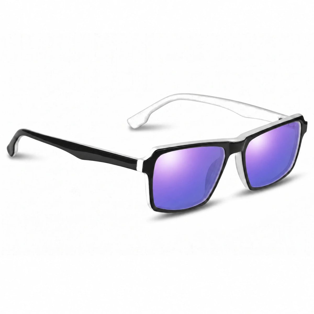 Lentes de sol Fiore 1038 Blanco con cristal espejado morado polarizado UV400, vista en tres cuartos para hombre y mujer #color_espejado-morado