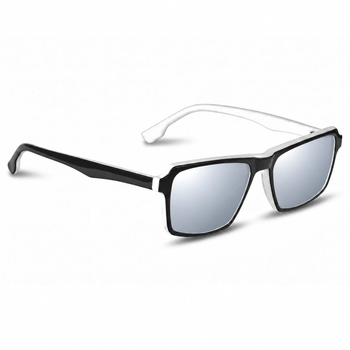Lentes de sol Fiore 1038 Blanco con cristal espejado silver polarizado UV400, vista en tres cuartos para hombre y mujer #color_espejado-silver