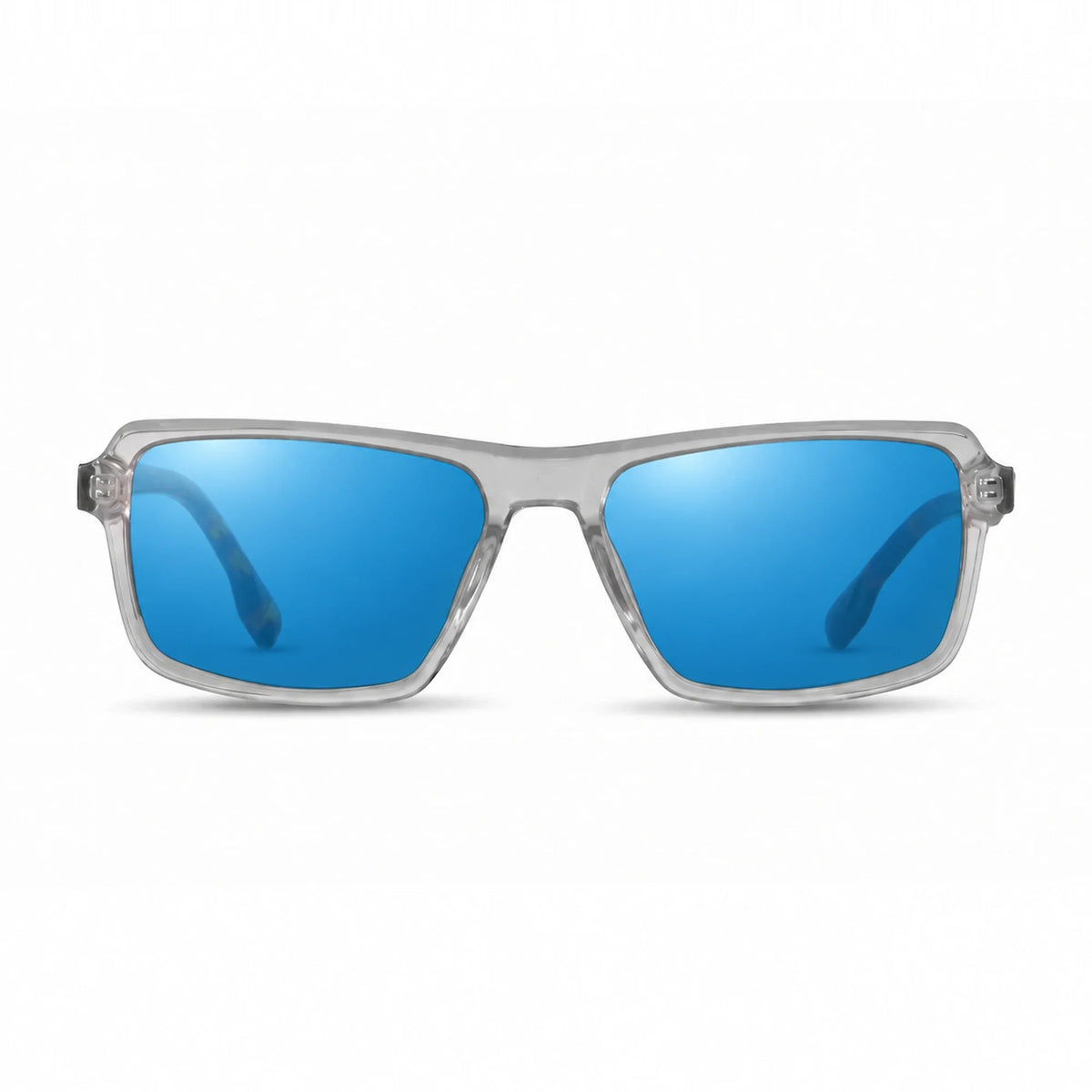 Lentes de sol Fiore 1038 Transparente con cristal espejado azul polarizado UV400, vista frontal para hombre y mujer #color_espejado-azul #foto_frontal