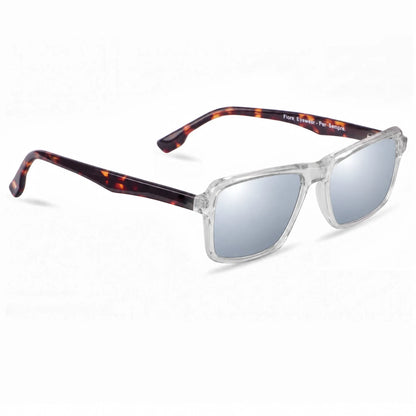 Lentes de sol Fiore 1038 Transparente con cristal espejado silver polarizado UV400, vista en tres cuartos para hombre y mujer #color_espejado-silver
