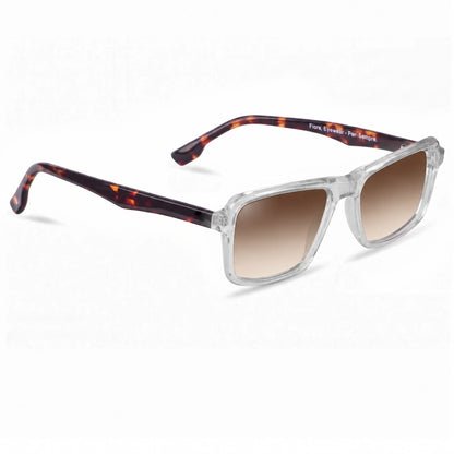Lentes de sol Fiore 1038 Transparente con cristal gradiente café polarizado UV400, vista en tres cuartos para hombre y mujer #color_gradiente-cafe