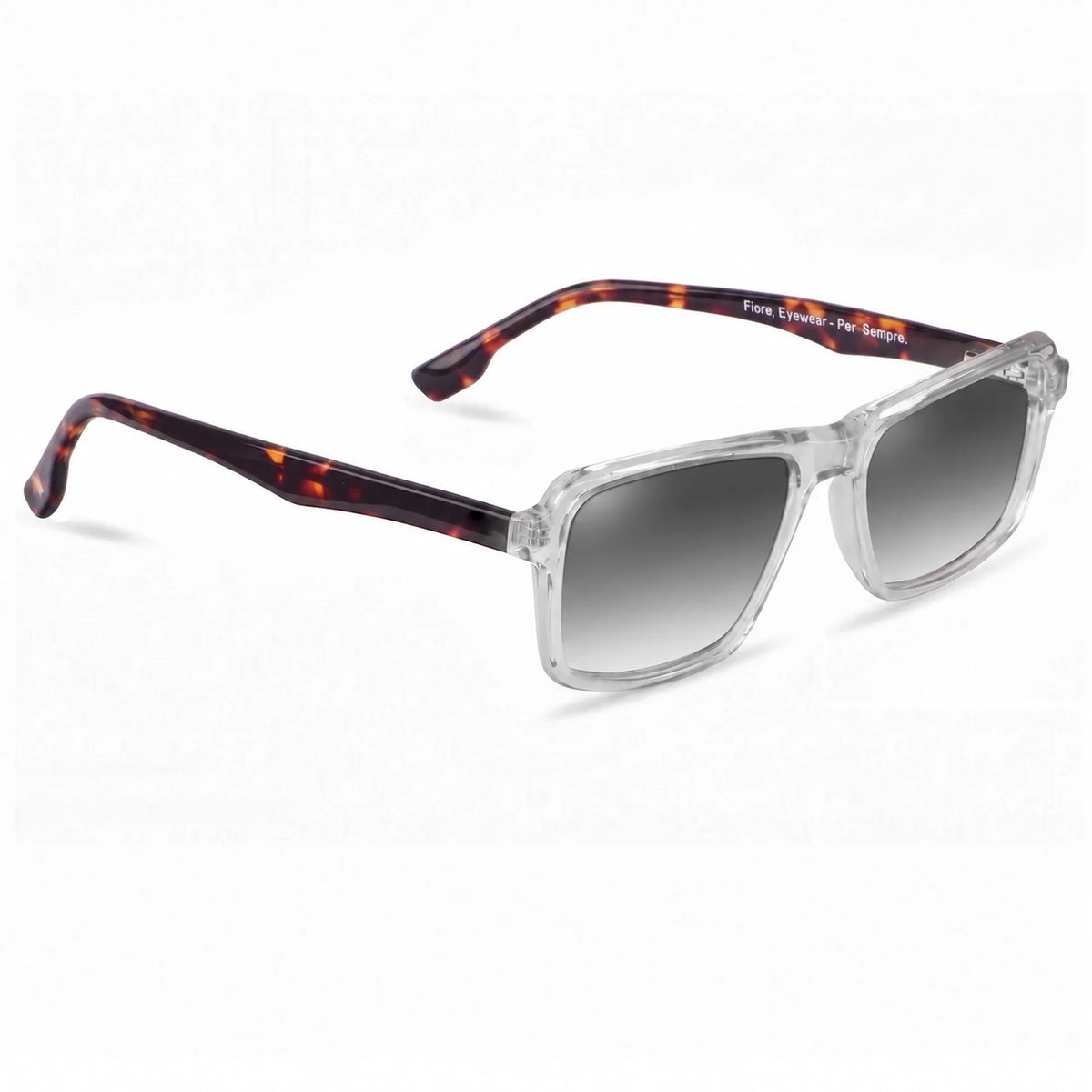 Lentes de sol Fiore 1038 Transparente con cristal gradiente gris polarizado UV400, vista en tres cuartos para hombre y mujer #color_gradiente-gris