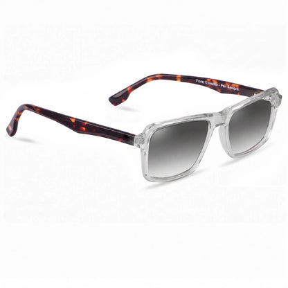 Lentes de sol Fiore 1038 Transparente con cristal gradiente gris polarizado UV400, vista en tres cuartos para hombre y mujer #color_gradiente-gris