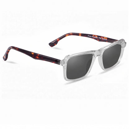 Lentes de sol Fiore 1038 Transparente con cristal negro polarizado UV400, vista en tres cuartos para hombre y mujer #color_negro