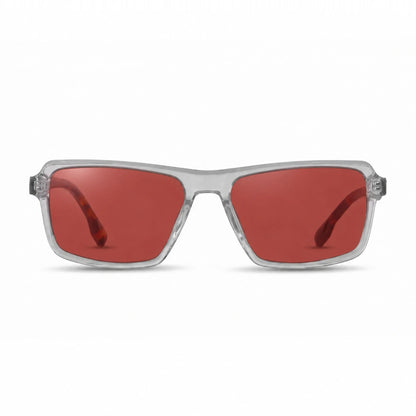 Lentes de sol Fiore 1038 Transparente con cristal rojo polarizado UV400, vista frontal para hombre y mujer #color_rojo #foto_frontal