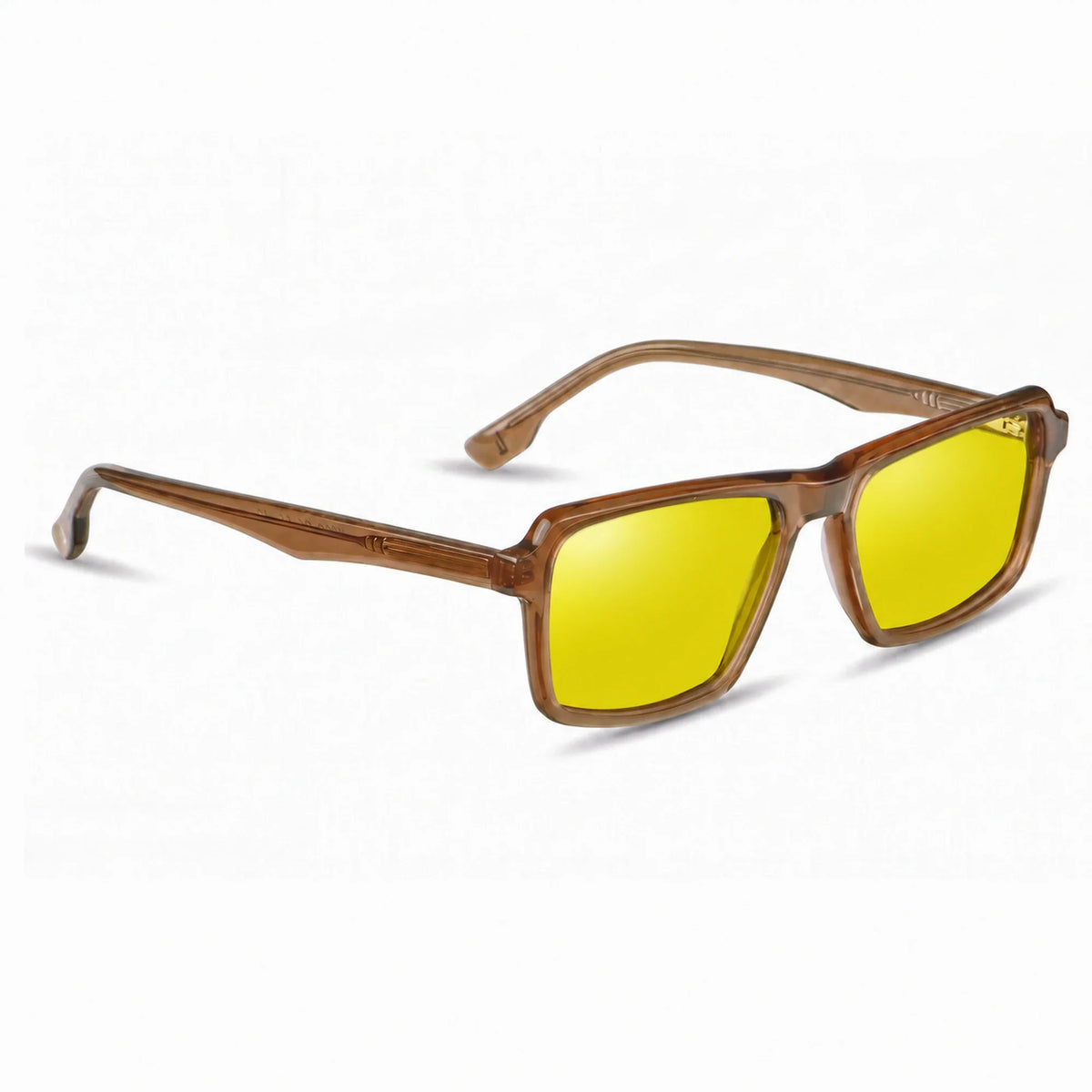 Lentes de sol Fiore 1038 Brown con cristal amarillo polarizado UV400, vista en tres cuartos para hombre y mujer #color_amarillo