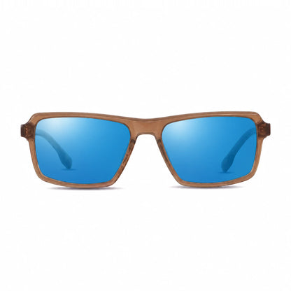 Lentes de sol Fiore 1038 Brown con cristal espejado azul polarizado UV400, vista frontal para hombre y mujer #color_espejado-azul #foto_frontal