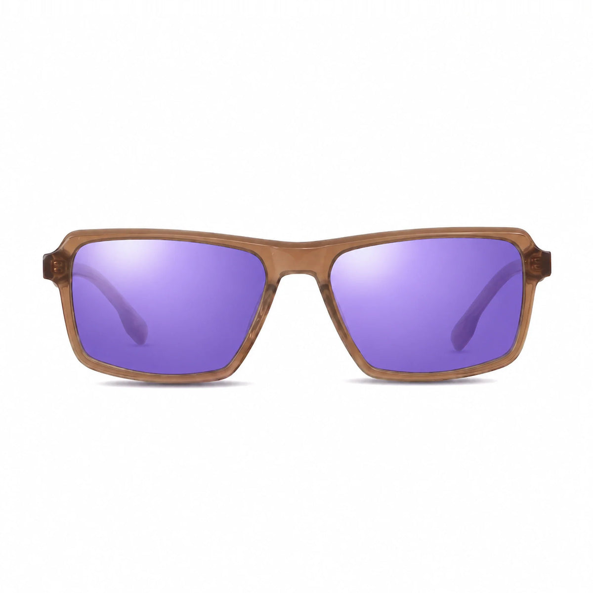 Lentes de sol Fiore 1038 Brown con cristal espejado morado polarizado UV400, vista frontal para hombre y mujer #color_espejado-morado #foto_frontal
