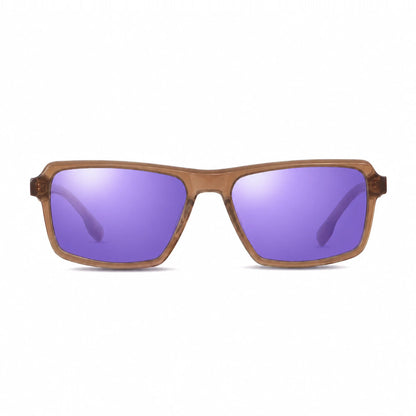 Lentes de sol Fiore 1038 Brown con cristal espejado morado polarizado UV400, vista frontal para hombre y mujer #color_espejado-morado #foto_frontal