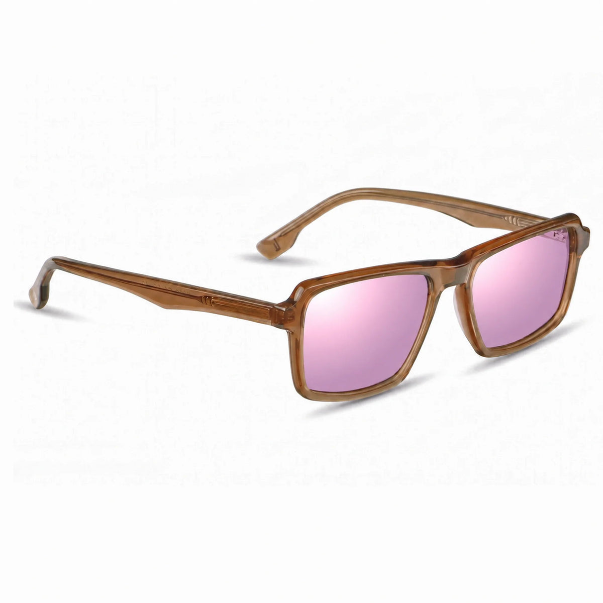 Lentes de sol Fiore 1038 Brown con cristal espejado rosado polarizado UV400, vista en tres cuartos para hombre y mujer #color_espejado-rosado