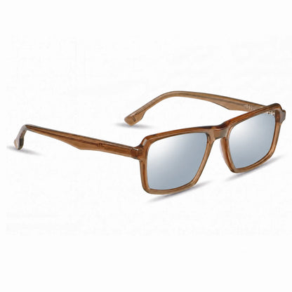 Lentes de sol Fiore 1038 Brown con cristal espejado silver polarizado UV400, vista en tres cuartos para hombre y mujer #color_espejado-silver