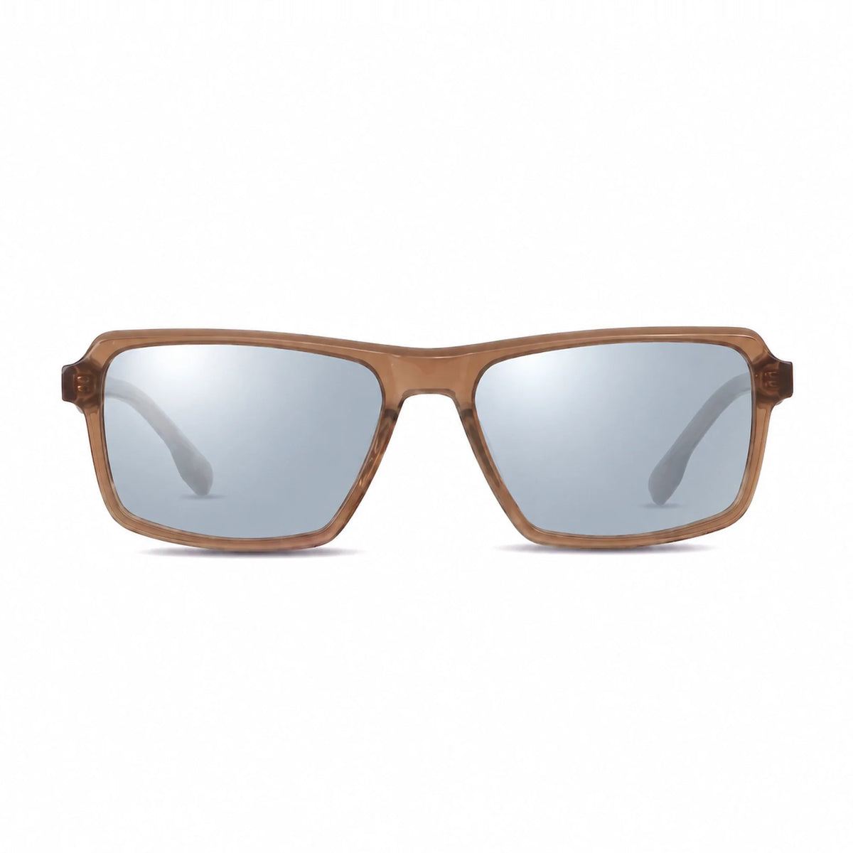 Lentes de sol Fiore 1038 Brown con cristal espejado silver polarizado UV400, vista frontal para hombre y mujer #color_espejado-silver #foto_frontal