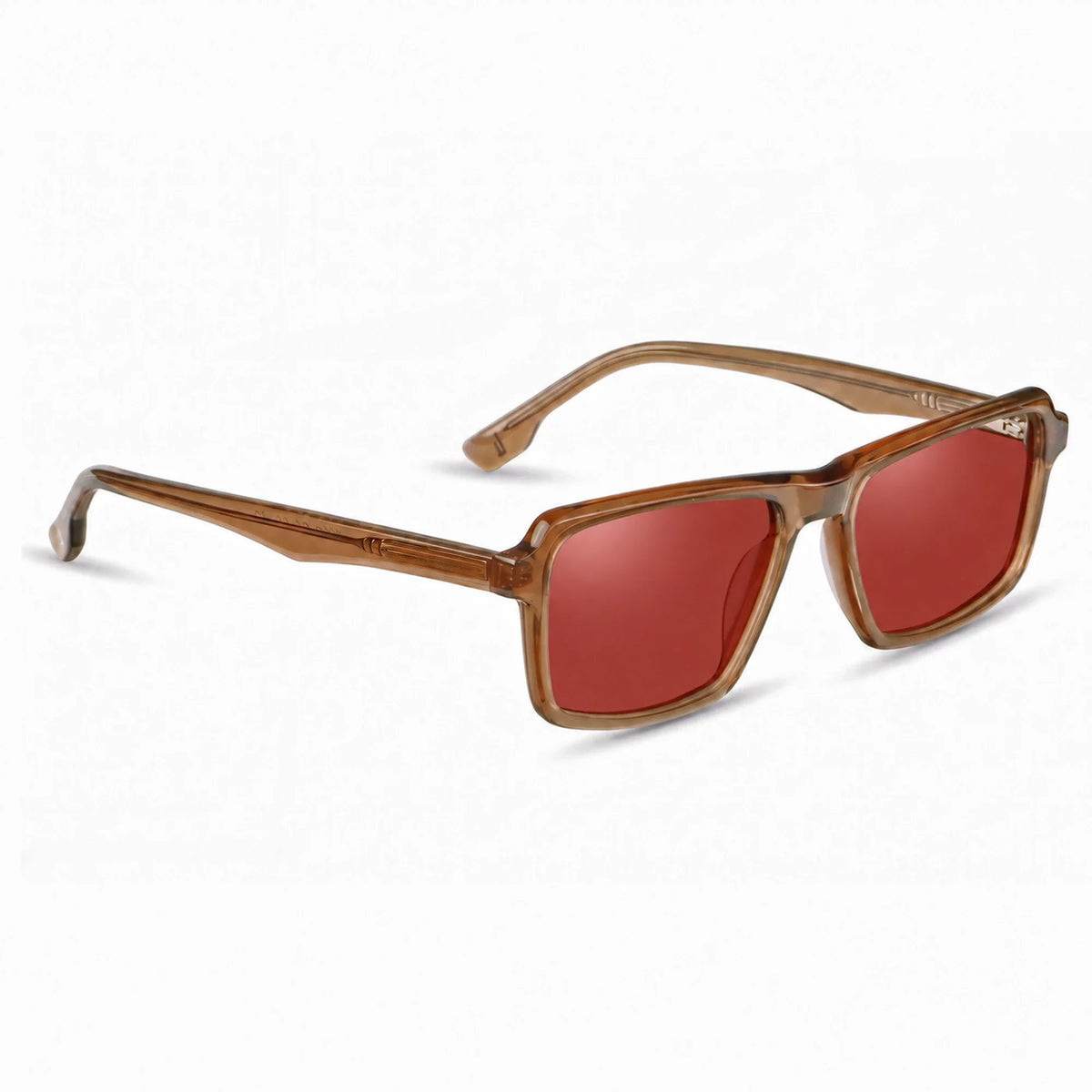 Lentes de sol Fiore 1038 Brown con cristal rojo polarizado UV400, vista en tres cuartos para hombre y mujer #color_rojo