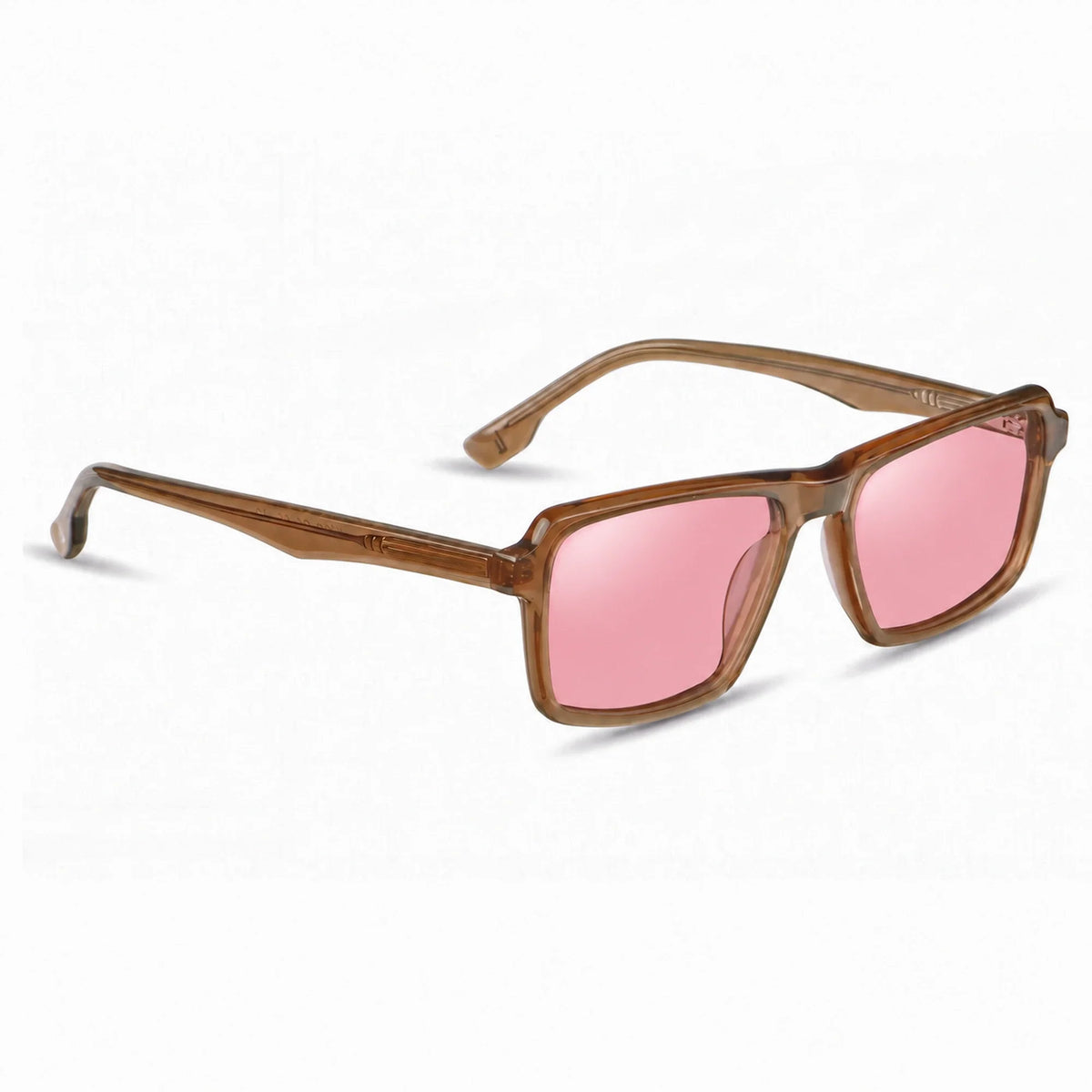 Lentes de sol Fiore 1038 Brown con cristal rosado polarizado UV400, vista en tres cuartos para hombre y mujer #color_rosado