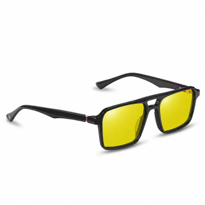 Lentes de sol Fiore 1039 Negro con cristal amarillo polarizado UV400, vista en tres cuartos para hombre y mujer #color_amarillo