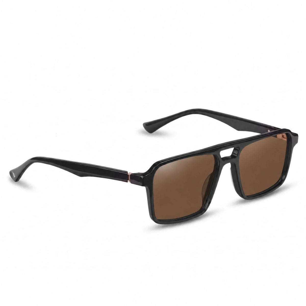 Lentes de sol Fiore 1039 Negro con cristal café polarizado UV400, vista en tres cuartos para hombre y mujer #color_cafe