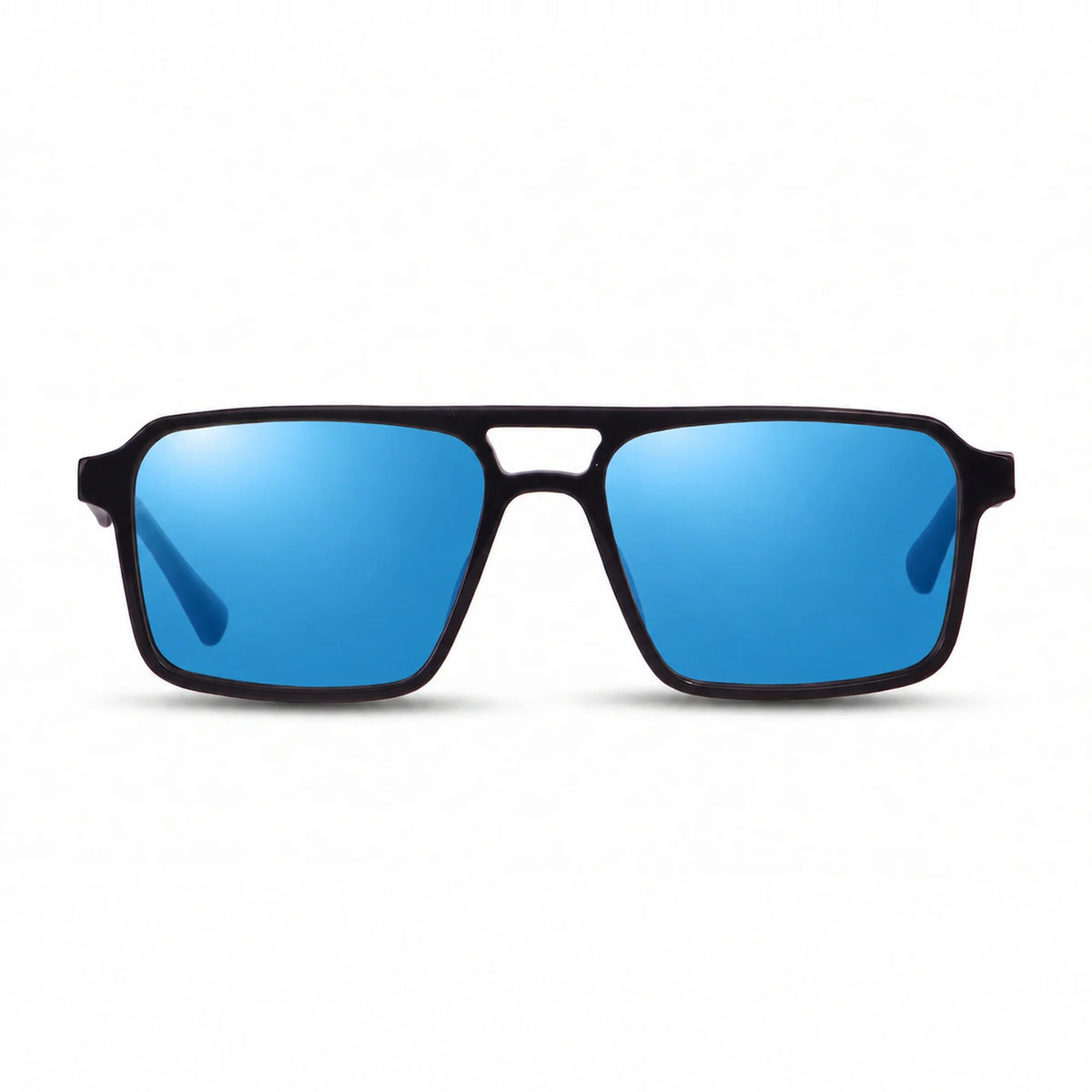 Lentes de sol Fiore 1039 Negro con cristal espejado azul polarizado UV400, vista frontal para hombre y mujer #color_espejado-azul #foto_frontal