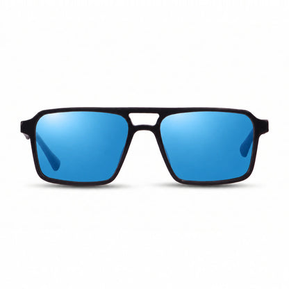 Lentes de sol Fiore 1039 Negro con cristal espejado azul polarizado UV400, vista frontal para hombre y mujer #color_espejado-azul #foto_frontal