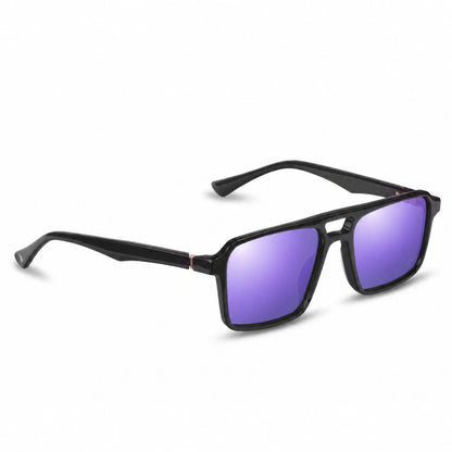 Lentes de sol Fiore 1039 Negro con cristal espejado morado polarizado UV400, vista en tres cuartos para hombre y mujer #color_espejado-morado