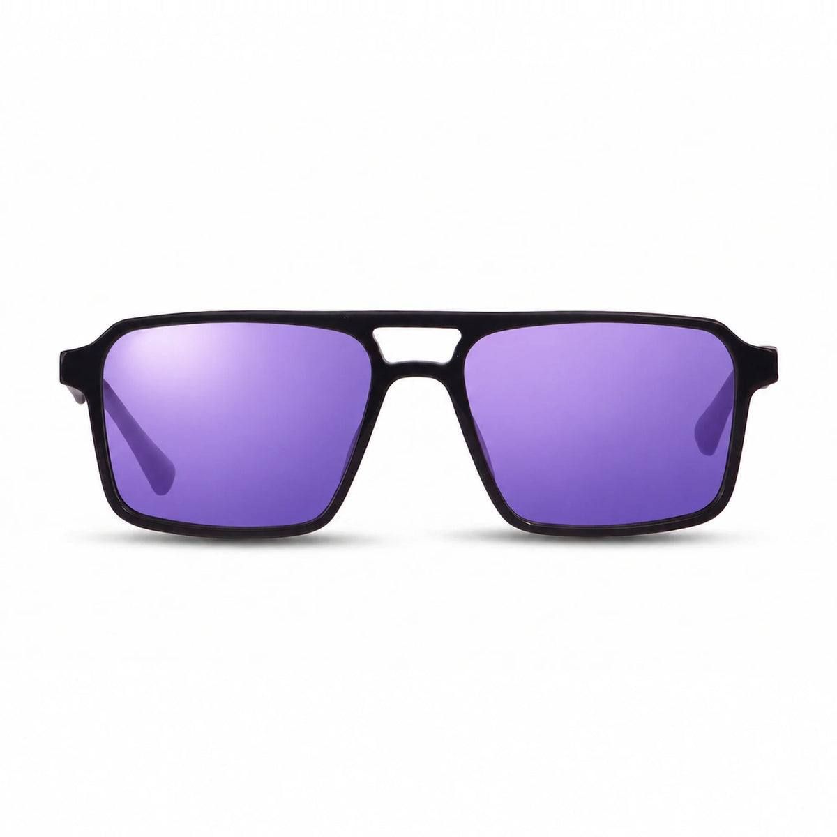 Lentes de sol Fiore 1039 Negro con cristal espejado morado polarizado UV400, vista frontal para hombre y mujer #color_espejado-morado #foto_frontal