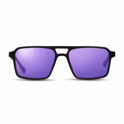 Lentes de sol Fiore 1039 Negro con cristal espejado morado polarizado UV400, vista frontal para hombre y mujer #color_espejado-morado #foto_frontal