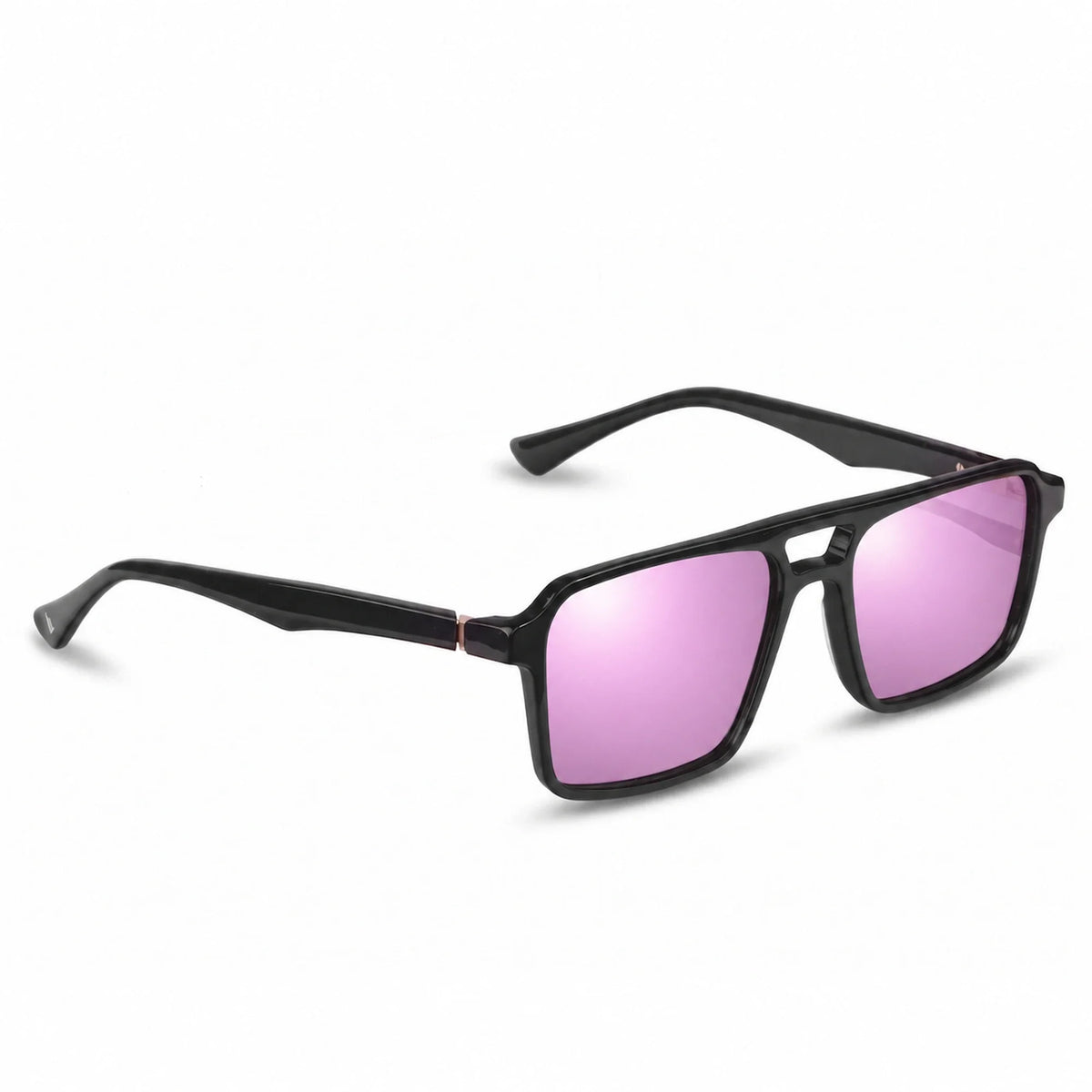 Lentes de sol Fiore 1039 Negro con cristal espejado rosado polarizado UV400, vista en tres cuartos para hombre y mujer #color_espejado-rosado