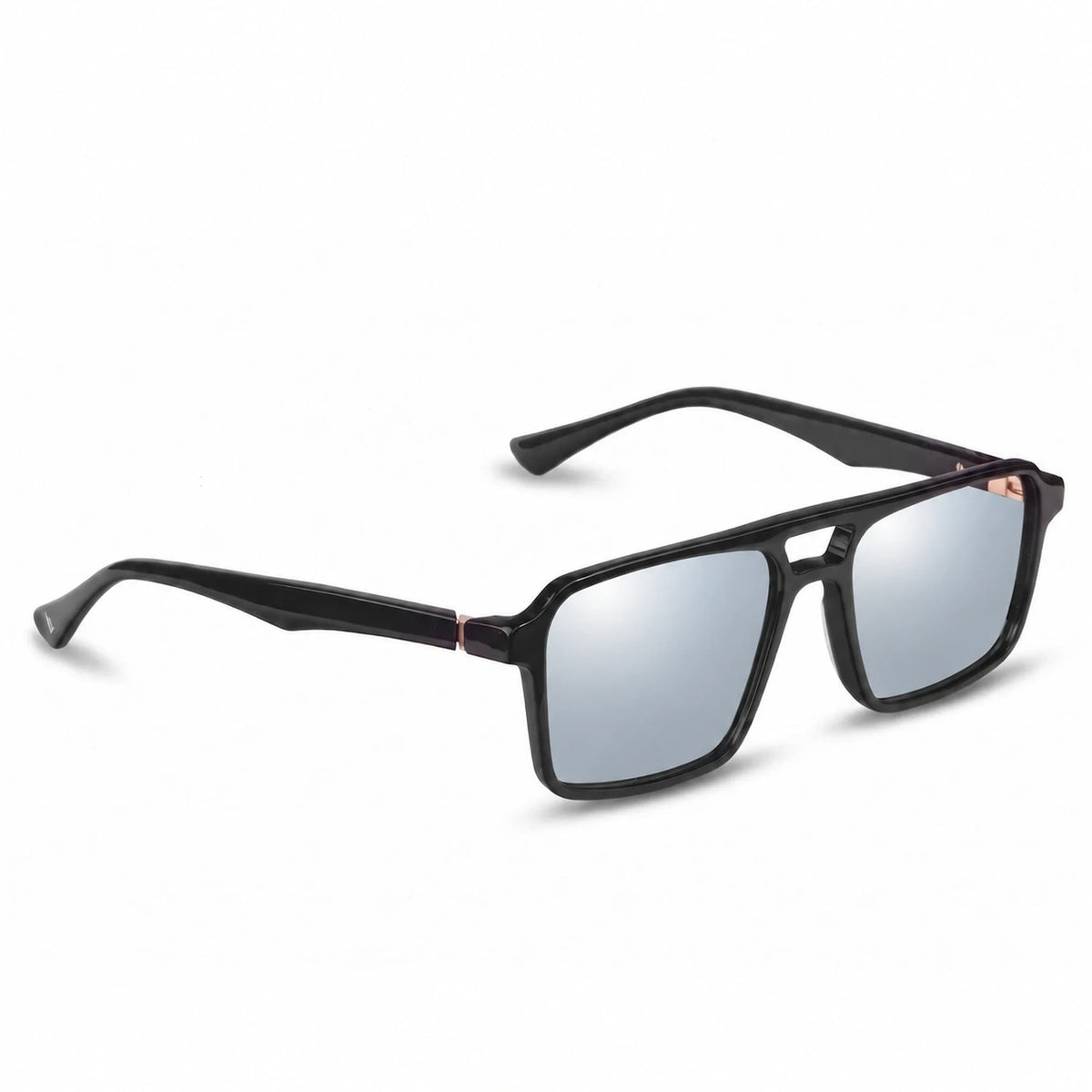 Lentes de sol Fiore 1039 Negro con cristal espejado silver polarizado UV400, vista en tres cuartos para hombre y mujer #color_espejado-silver