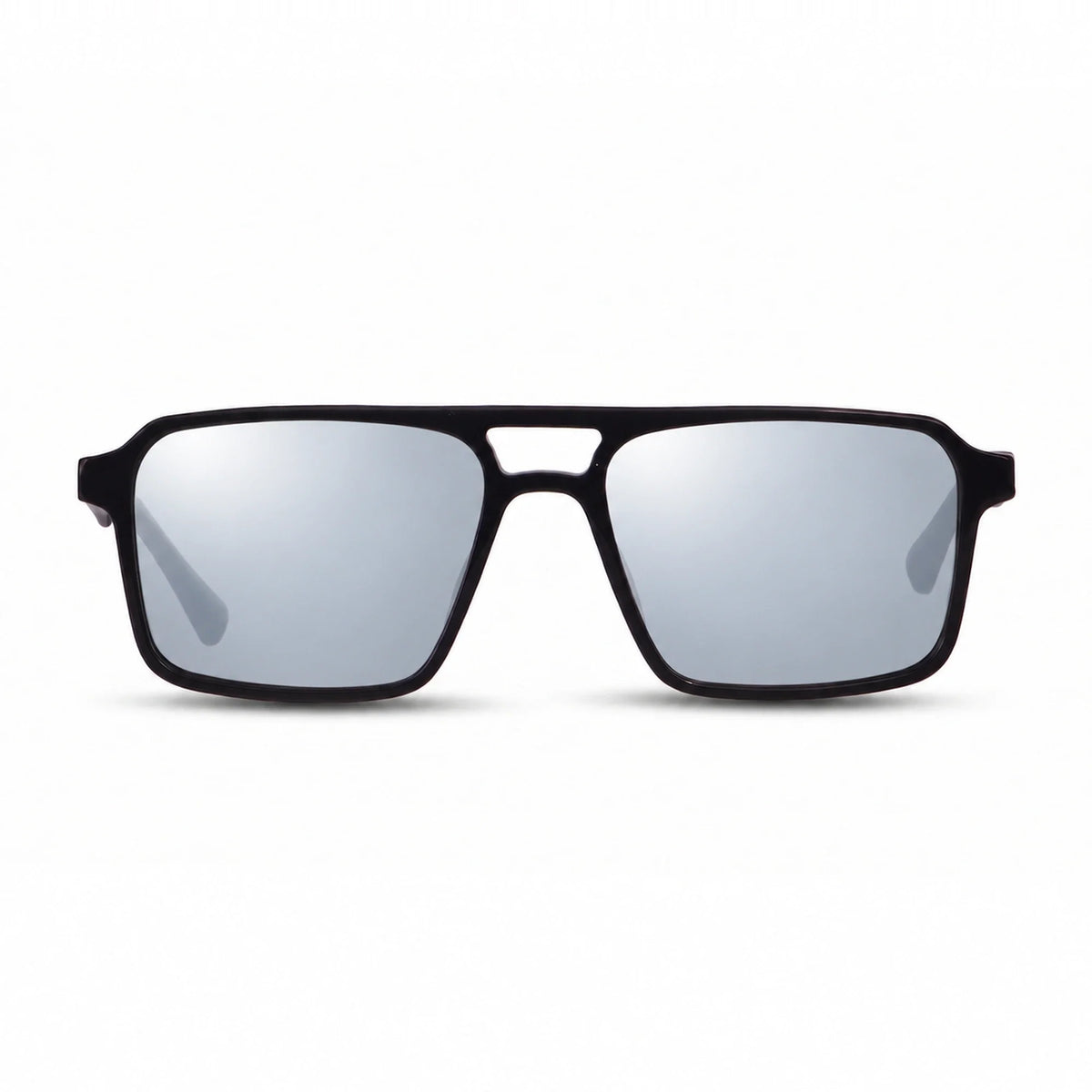 Lentes de sol Fiore 1039 Negro con cristal espejado silver polarizado UV400, vista frontal para hombre y mujer #color_espejado-silver #foto_frontal