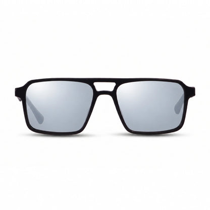 Lentes de sol Fiore 1039 Negro con cristal espejado silver polarizado UV400, vista frontal para hombre y mujer #color_espejado-silver #foto_frontal