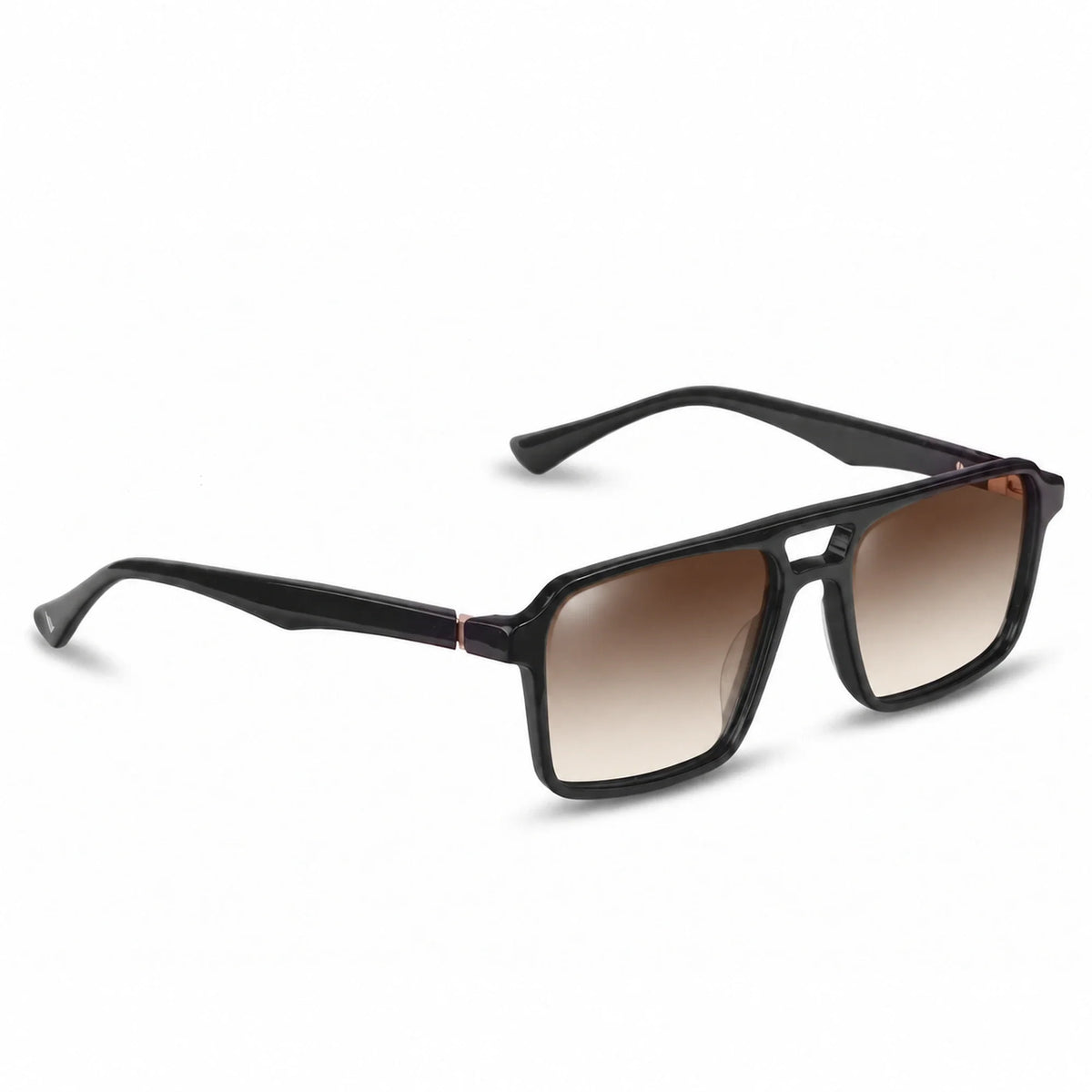 Lentes de sol Fiore 1039 Negro con cristal gradiente café polarizado UV400, vista en tres cuartos para hombre y mujer #color_gradiente-cafe