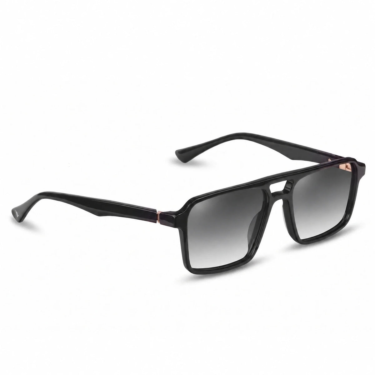 Lentes de sol Fiore 1039 Negro con cristal gradiente gris polarizado UV400, vista en tres cuartos para hombre y mujer #color_gradiente-gris