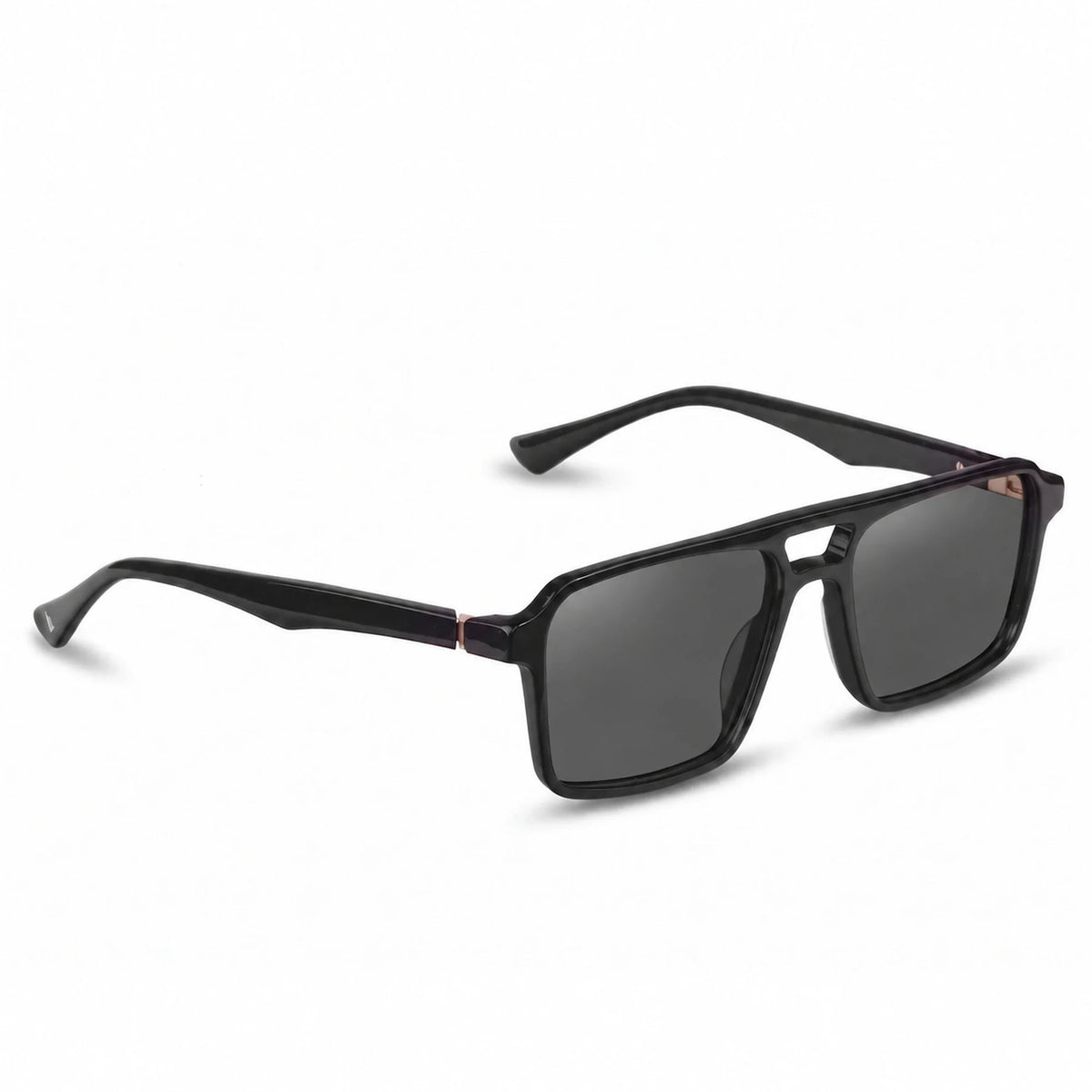 Lentes de sol Fiore 1039 Negro con cristal negro polarizado UV400, vista en tres cuartos para hombre y mujer #color_negro