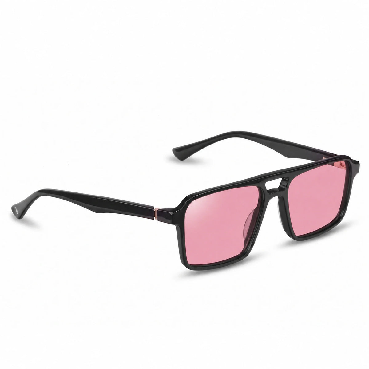 Lentes de sol Fiore 1039 Negro con cristal rosado polarizado UV400, vista en tres cuartos para hombre y mujer #color_rosado