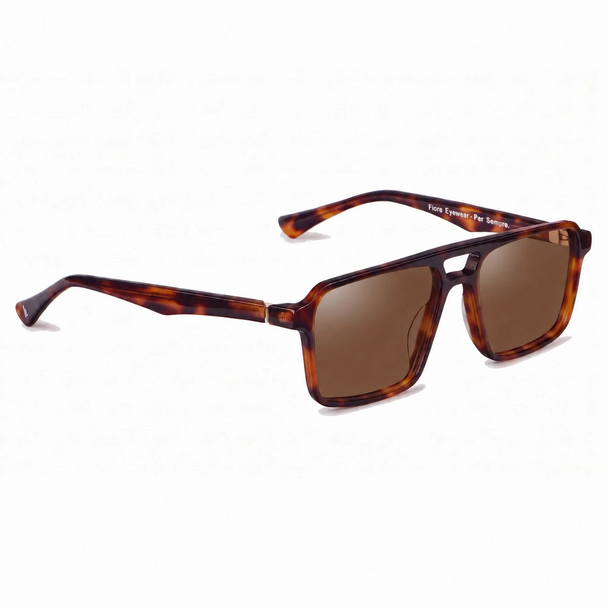 Lentes de sol Fiore 1039 Carey con cristal café polarizado UV400, vista en tres cuartos para hombre y mujer #color_cafe