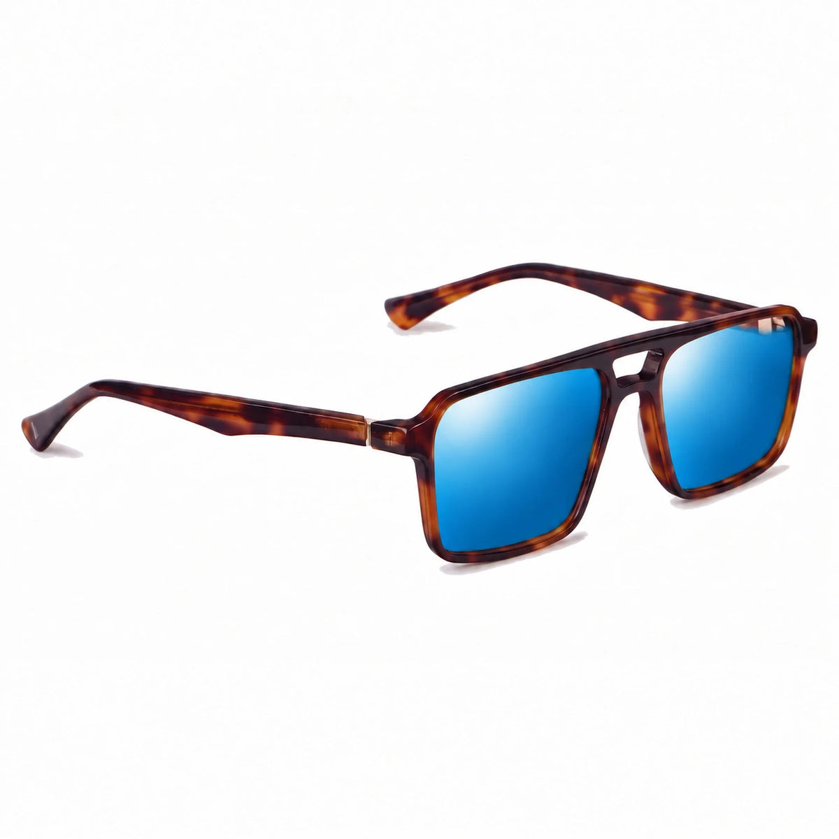 Lentes de sol Fiore 1039 Carey con cristal espejado azul polarizado UV400, vista en tres cuartos para hombre y mujer #color_espejado-azul