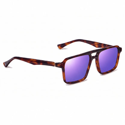 Lentes de sol Fiore 1039 Carey con cristal espejado morado polarizado UV400, vista en tres cuartos para hombre y mujer #color_espejado-morado