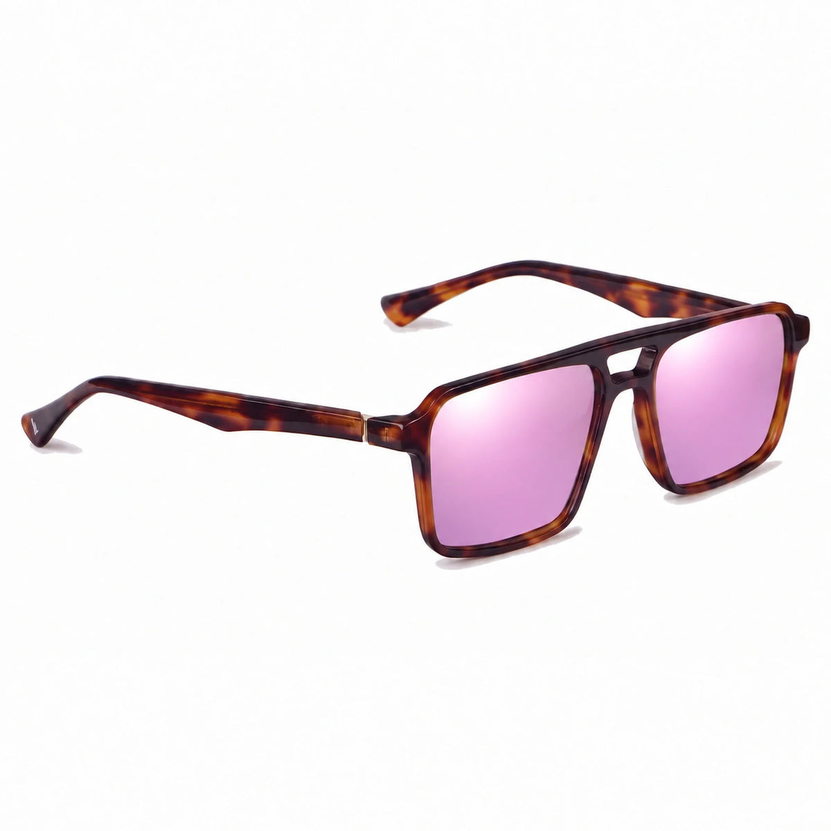 Lentes de sol Fiore 1039 Carey con cristal espejado rosado polarizado UV400, vista en tres cuartos para hombre y mujer #color_espejado-rosado
