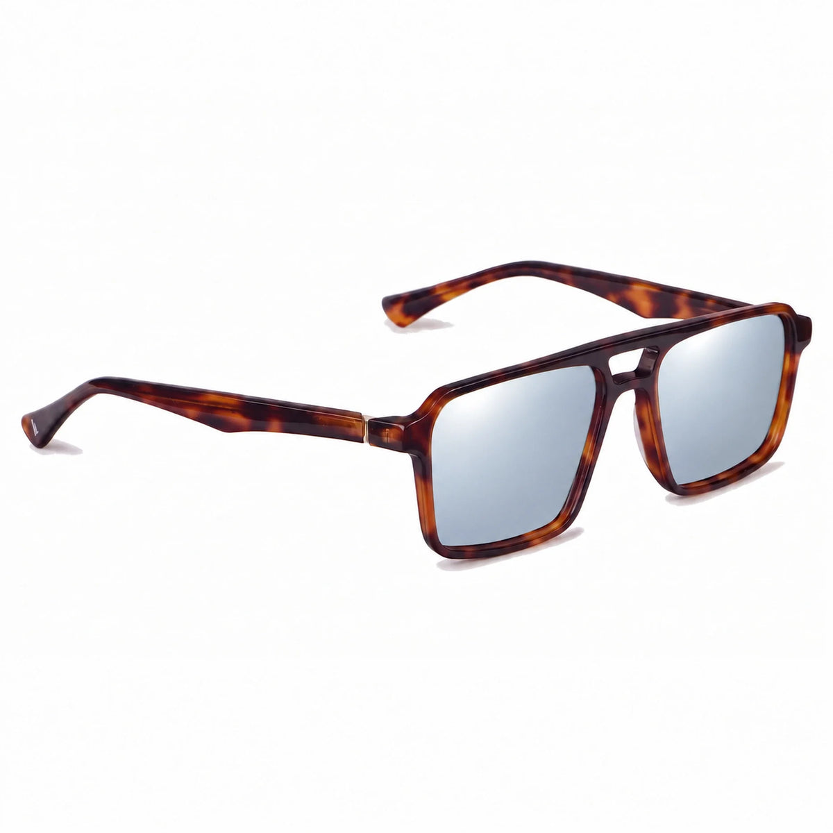 Lentes de sol Fiore 1039 Carey con cristal espejado silver polarizado UV400, vista en tres cuartos para hombre y mujer #color_espejado-silver