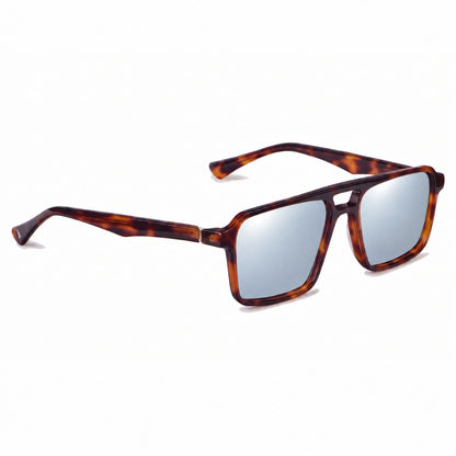 Lentes de sol Fiore 1039 Carey con cristal espejado silver polarizado UV400, vista en tres cuartos para hombre y mujer #color_espejado-silver