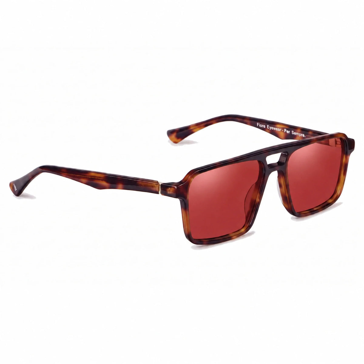 Lentes de sol Fiore 1039 Carey con cristal rojo polarizado UV400, vista en tres cuartos para hombre y mujer #color_rojo