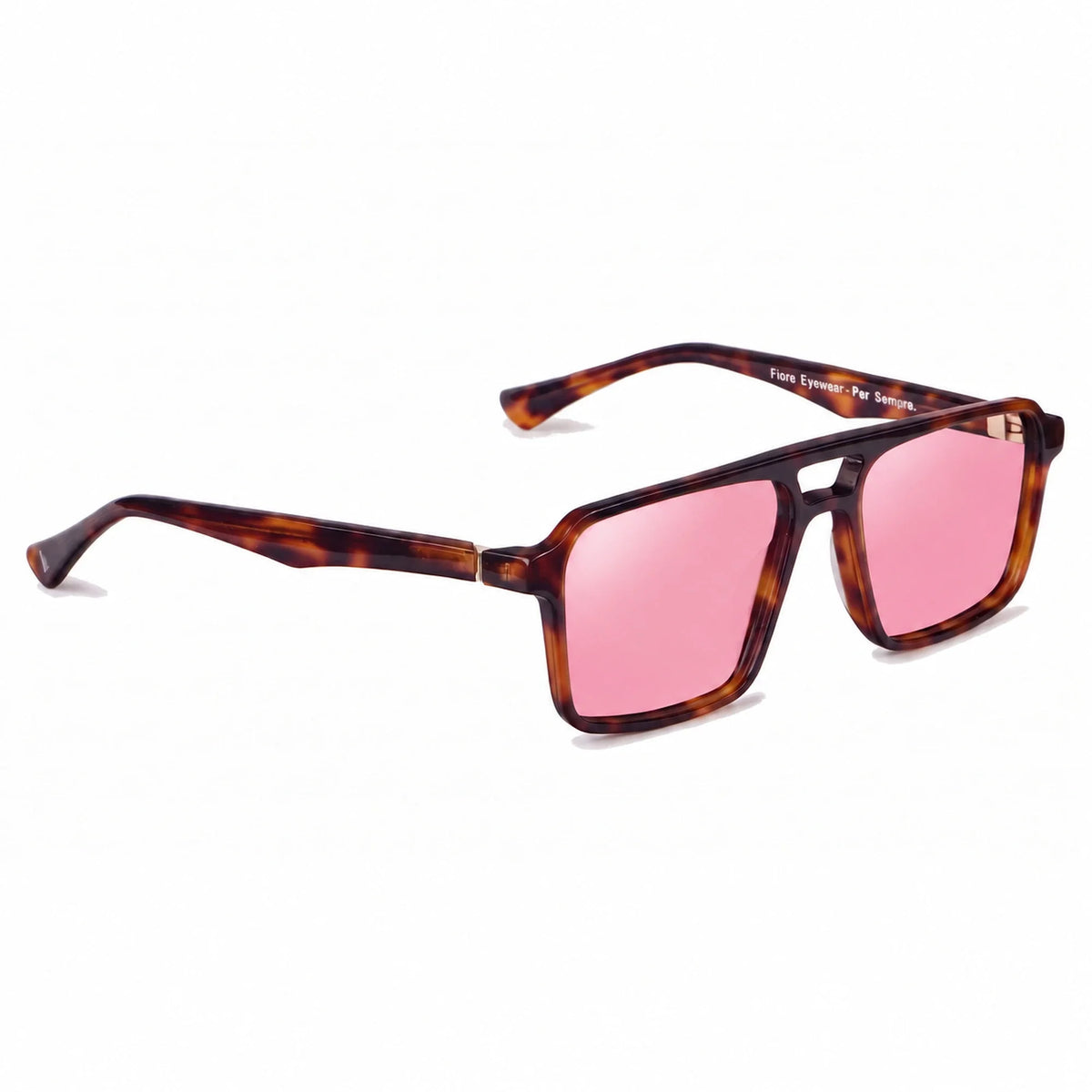 Lentes de sol Fiore 1039 Carey con cristal rosado polarizado UV400, vista en tres cuartos para hombre y mujer #color_rosado