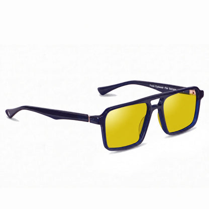 Lentes de sol Fiore 1039 Azul con cristal amarillo polarizado UV400, vista en tres cuartos para hombre y mujer #color_amarillo