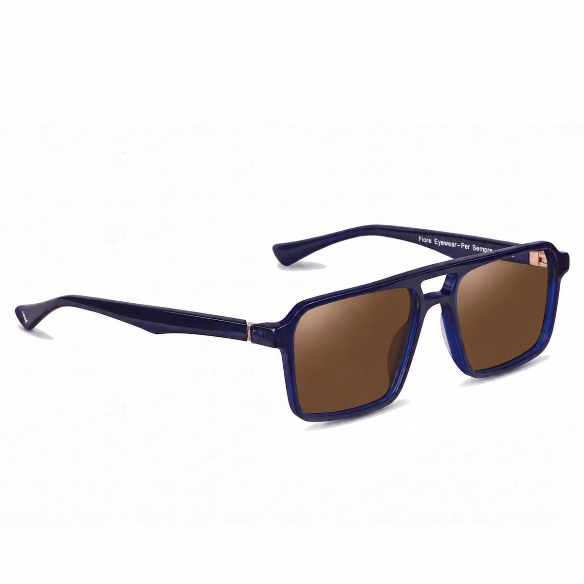 Lentes de sol Fiore 1039 Azul con cristal café polarizado UV400, vista en tres cuartos para hombre y mujer #color_cafe