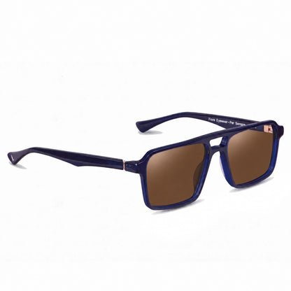Lentes de sol Fiore 1039 Azul con cristal café polarizado UV400, vista en tres cuartos para hombre y mujer #color_cafe