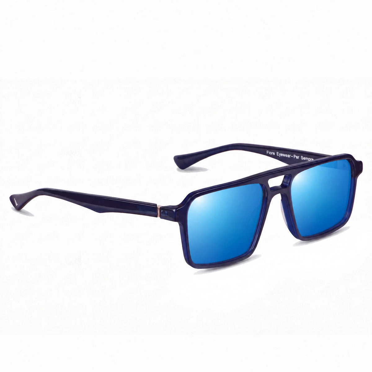 Lentes de sol Fiore 1039 Azul con cristal espejado azul polarizado UV400, vista en tres cuartos para hombre y mujer #color_espejado-azul